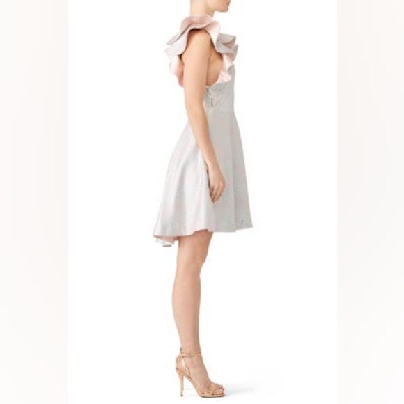 Blush Pink & Silver Metallic One Shoulder Dress w Cascading Ruffle Prom Dress - Picture 6 of 13